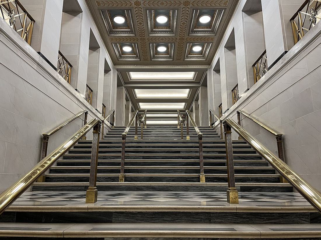 A staircase in a public building