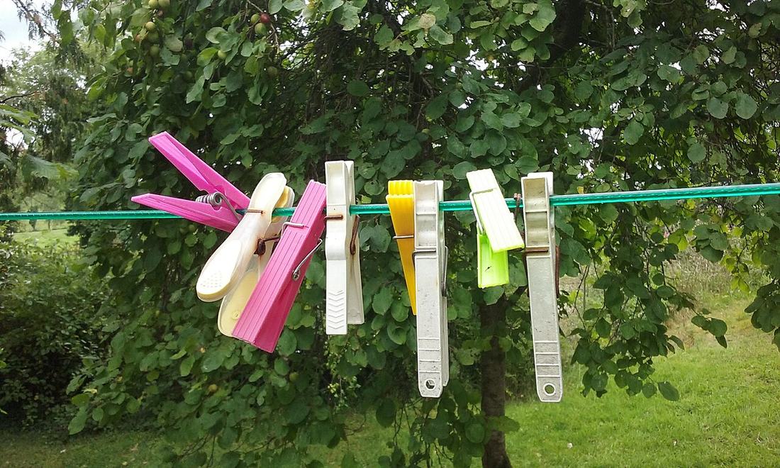 Clothes pegs on a washing line